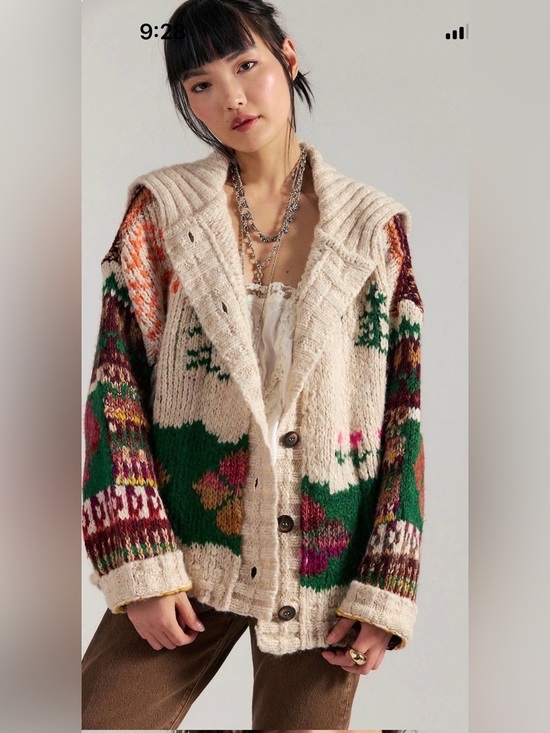 Free People Sweaters - Free People Cream Cardigan with Green, Brown and Pink Floral Fair Isle Pattern